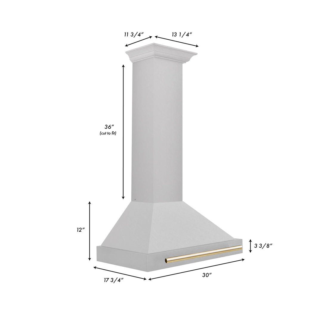 ZLINE 30-Inch Autograph Edition Wall Mounted Range Hood in DuraSnow® Stainless Steel with Gold Handle (KB4SNZ-30-G)