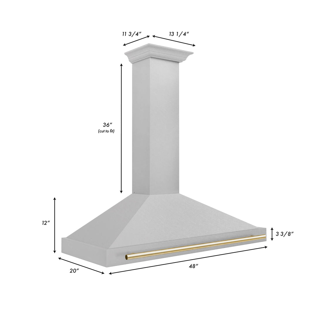 ZLINE 48-Inch Autograph Edition Wall Mounted Range Hood in DuraSnow® Stainless Steel with Gold Handle (KB4SNZ-48-G)