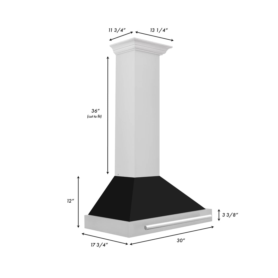 ZLINE 30-Inch Wall Mounted Range Hood in Stainless Steel with Black Matte Shell and Stainless Steel Handle (KB4STX-BLM-30)