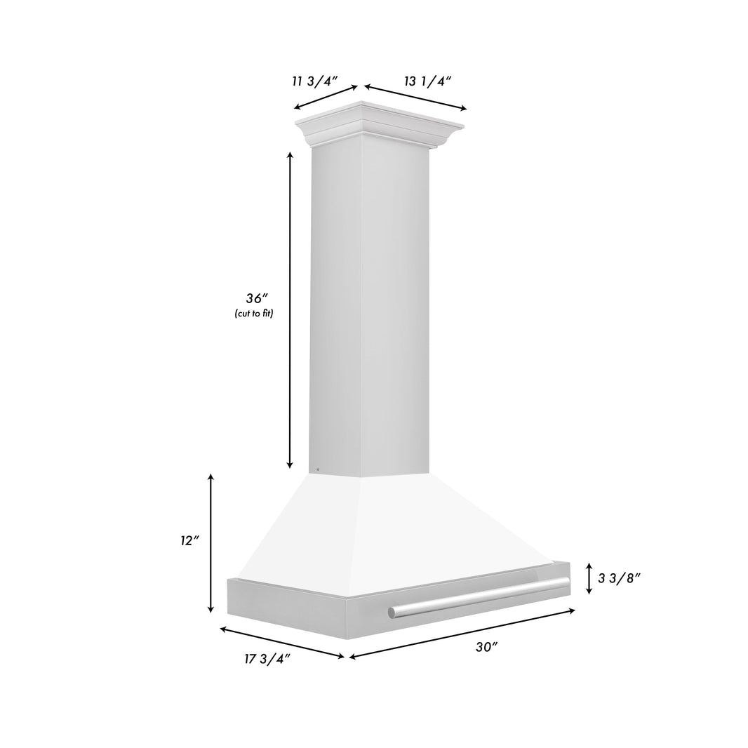 ZLINE 30-Inch Wall Mounted Range Hood in Stainless Steel with White Matte Shell and Stainless Steel Handle (KB4STX-WM-30)