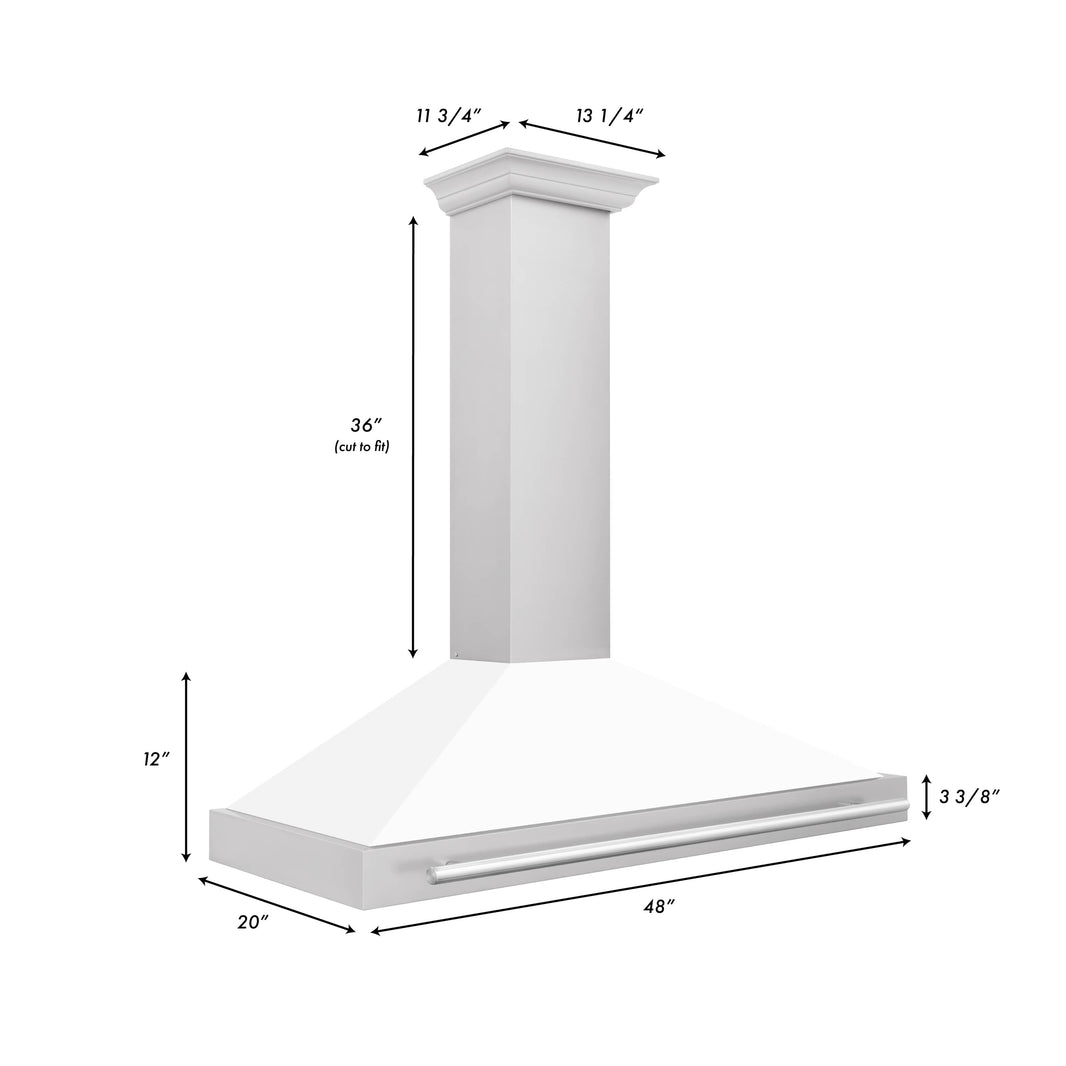 ZLINE 48-Inch Wall Mounted Range Hood in Stainless Steel with White Matte Shell and Stainless Steel Handle (KB4STX-WM-48)