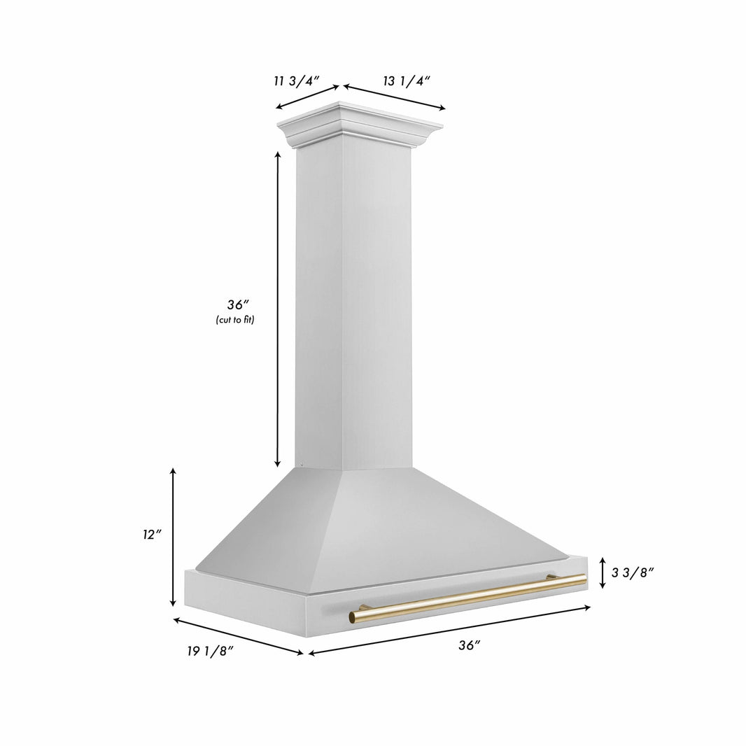 ZLINE 36-Inch Autograph Edition Wall Mounted Range Hood in Stainless Steel with Gold Accents (KB4STZ-36-G)