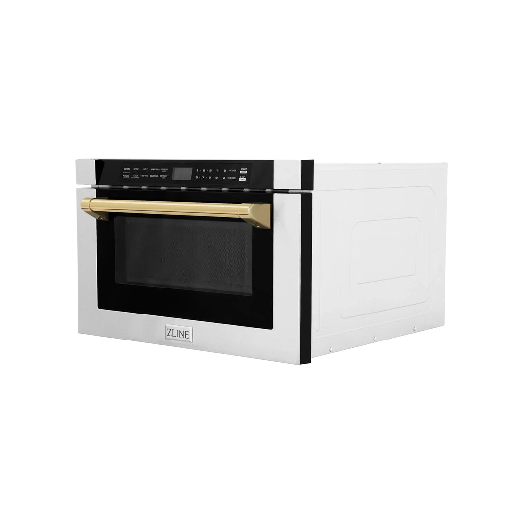 ZLINE Autograph Edition 24" 1.2 cu. ft. Built-in Microwave Drawer with a Traditional Handle in Stainless Steel and Gold Accents (MWDZ-1-H-G)