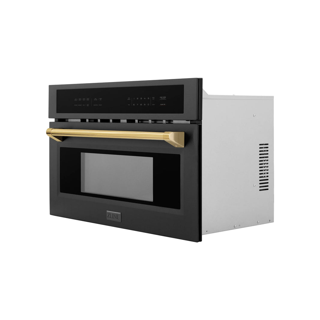 ZLINE Autograph Edition 30-Inch 1.6 cu ft. Built-in Convection Microwave Oven in Black Stainless Steel with Gold Accents (MWOZ-30-BS-G)