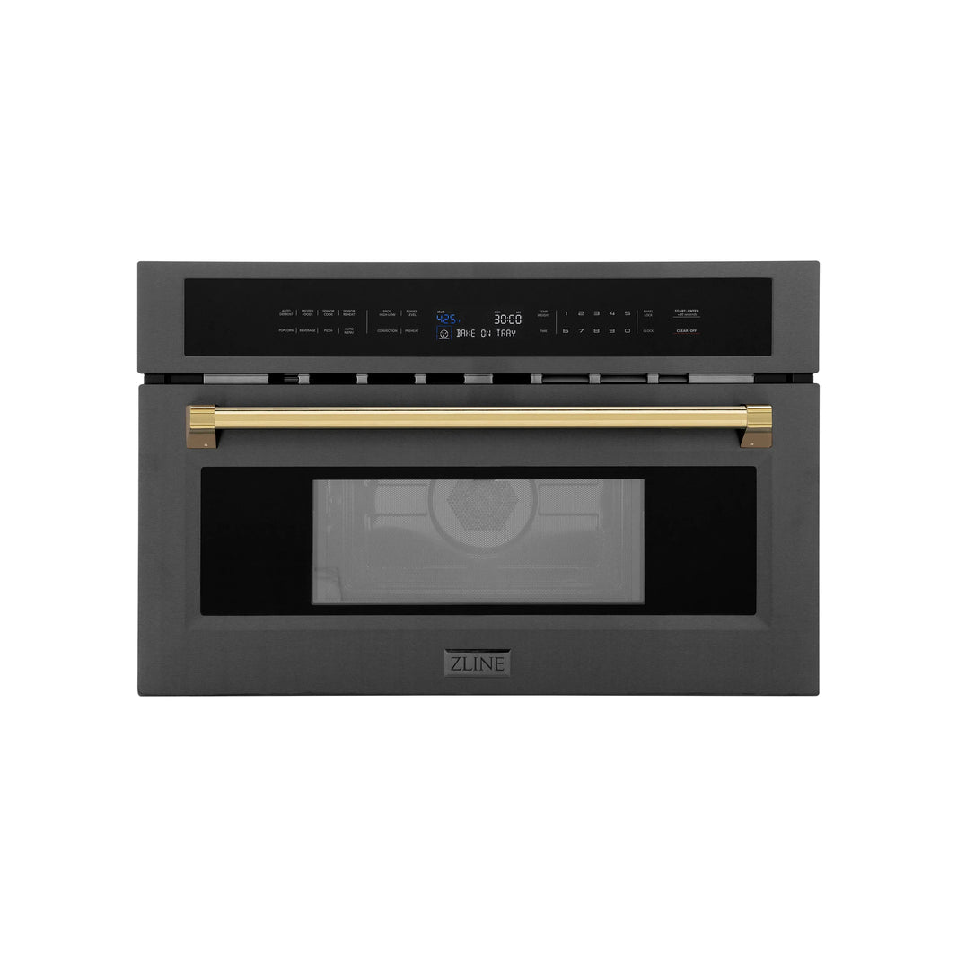 ZLINE Autograph Edition 30-Inch 1.6 cu ft. Built-in Convection Microwave Oven in Black Stainless Steel with Gold Accents (MWOZ-30-BS-G)