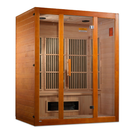 Golden Designs | Maxxus 3-Person Corner Low EMF FAR Infrared Sauna (Canadian Hemlock) | MX-J306-02S