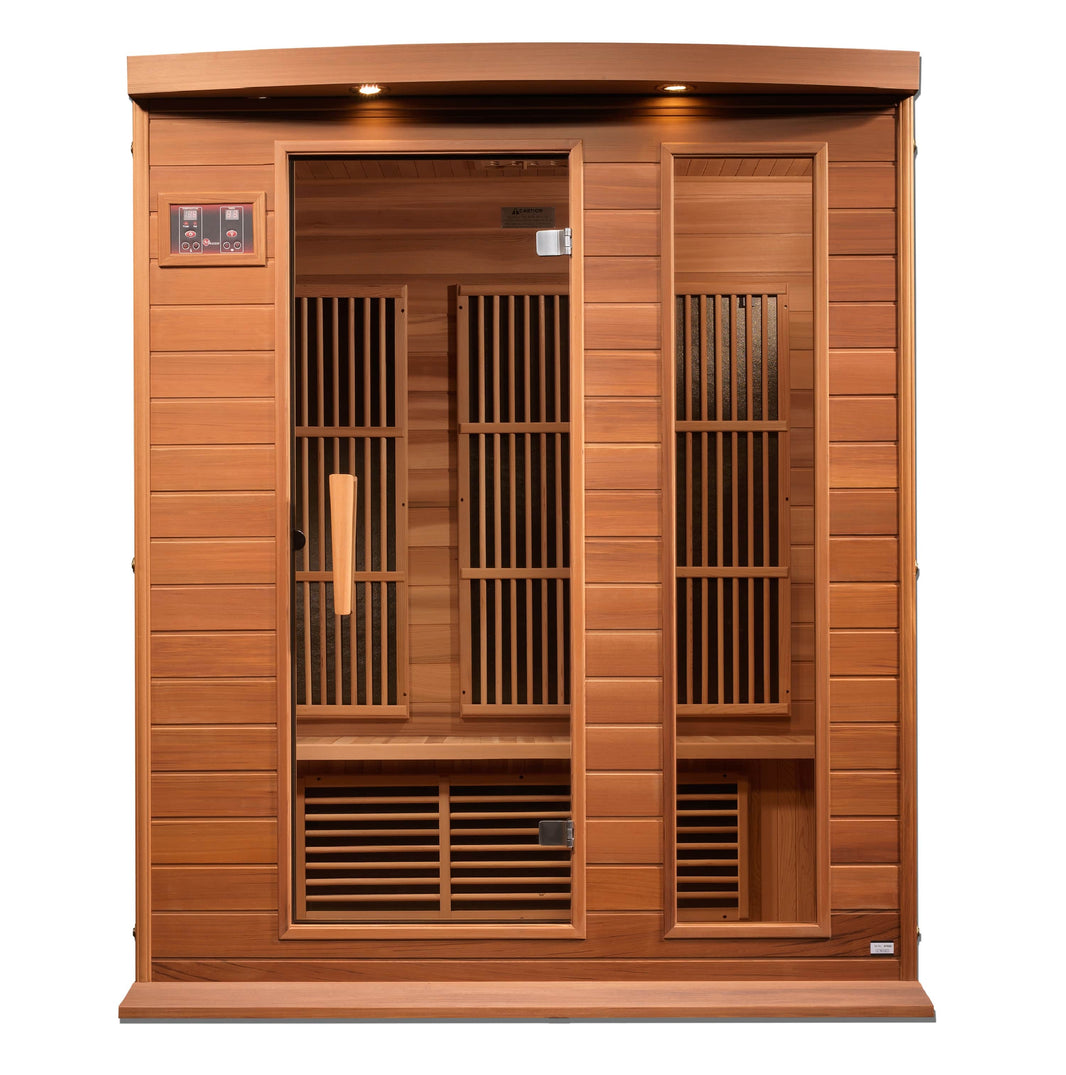 Golden Designs | Maxxus 3-Person Near Zero EMF FAR Infrared Sauna (Canadian Red Cedar) | MX-K306-01-ZF CED