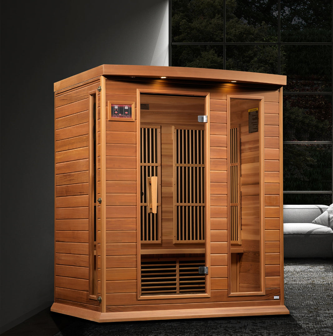 Golden Designs | Maxxus 3-Person Near Zero EMF FAR Infrared Sauna (Canadian Red Cedar) | MX-K306-01-ZF CED