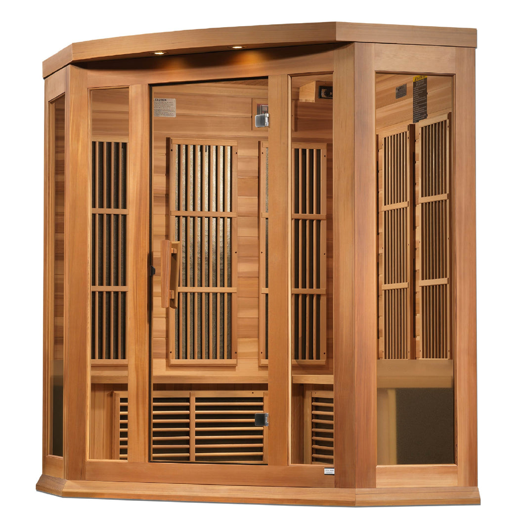 Golden Designs | Maxxus 3-Person Corner Full Spectrum Near Zero EMF FAR Infrared Sauna (Canadian Red Cedar) | MX-M356-01-FS CED