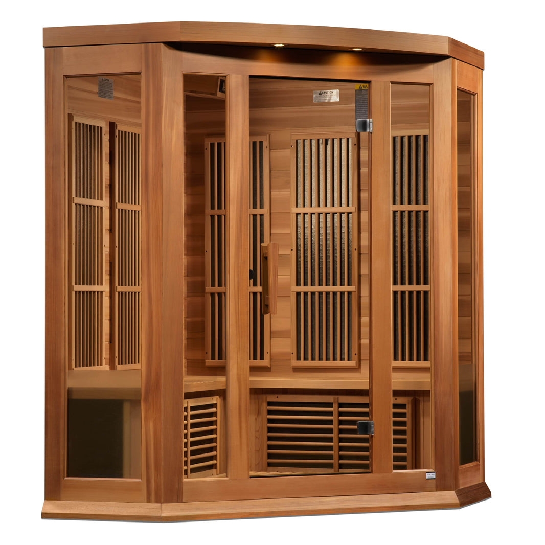 Golden Designs | Maxxus 3-Person Corner Full Spectrum Near Zero EMF FAR Infrared Sauna (Canadian Red Cedar) | MX-M356-01-FS CED