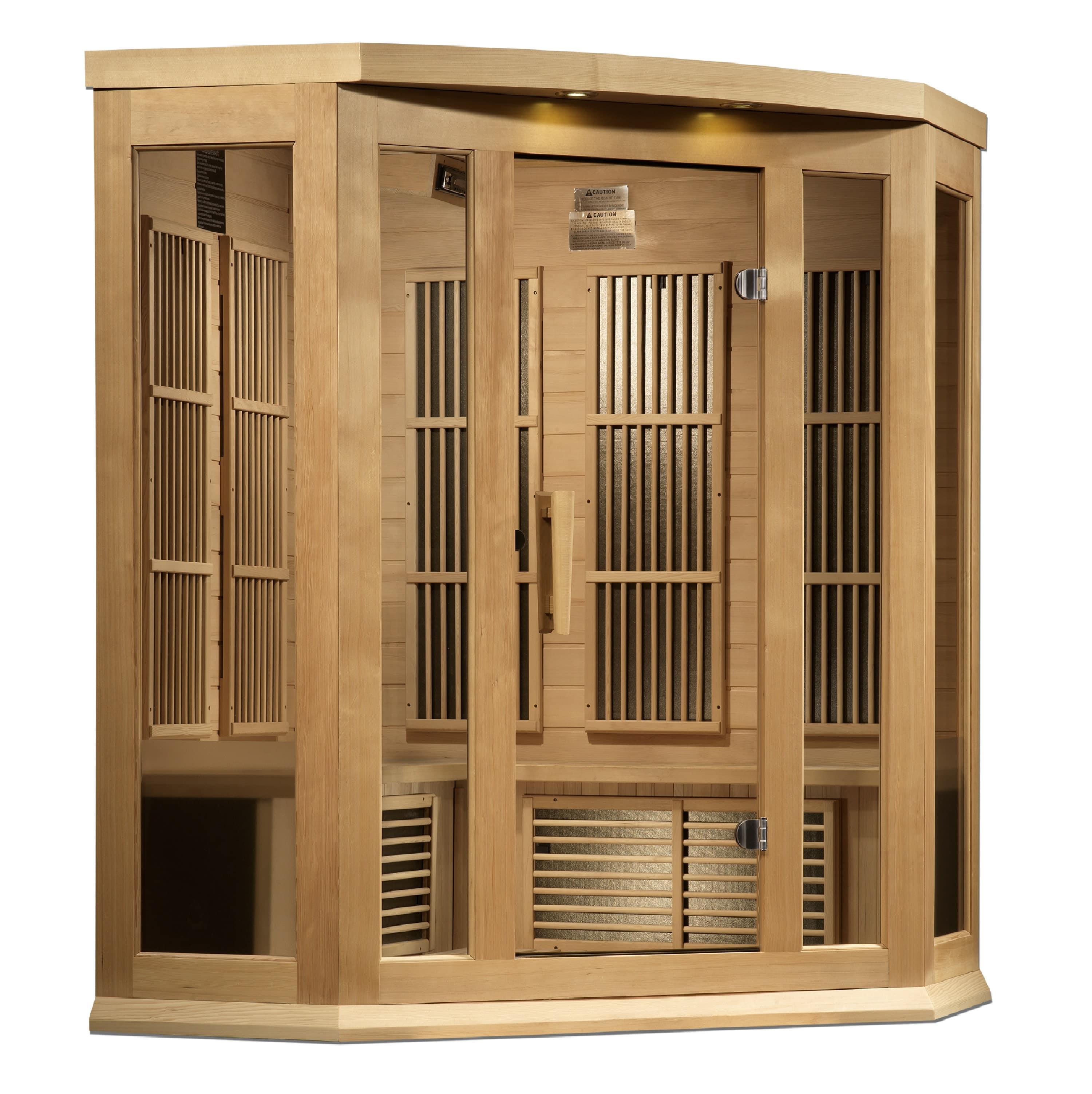 Golden Designs | Maxxus 3-Person Corner Near Zero EMF FAR Infrared Sauna (Canadian Hemlock) | MX-K356-01-ZF HEM