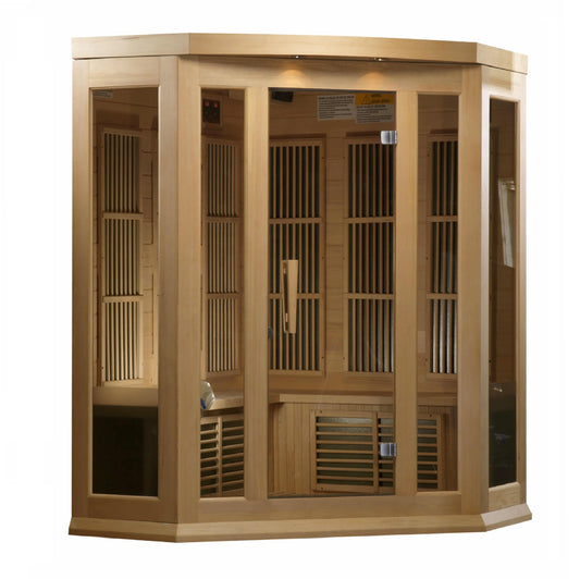 Golden Designs | Maxxus 3-Person Corner Low EMF FAR Infrared Sauna (Canadian Hemlock) | MX-K356-01 HEM