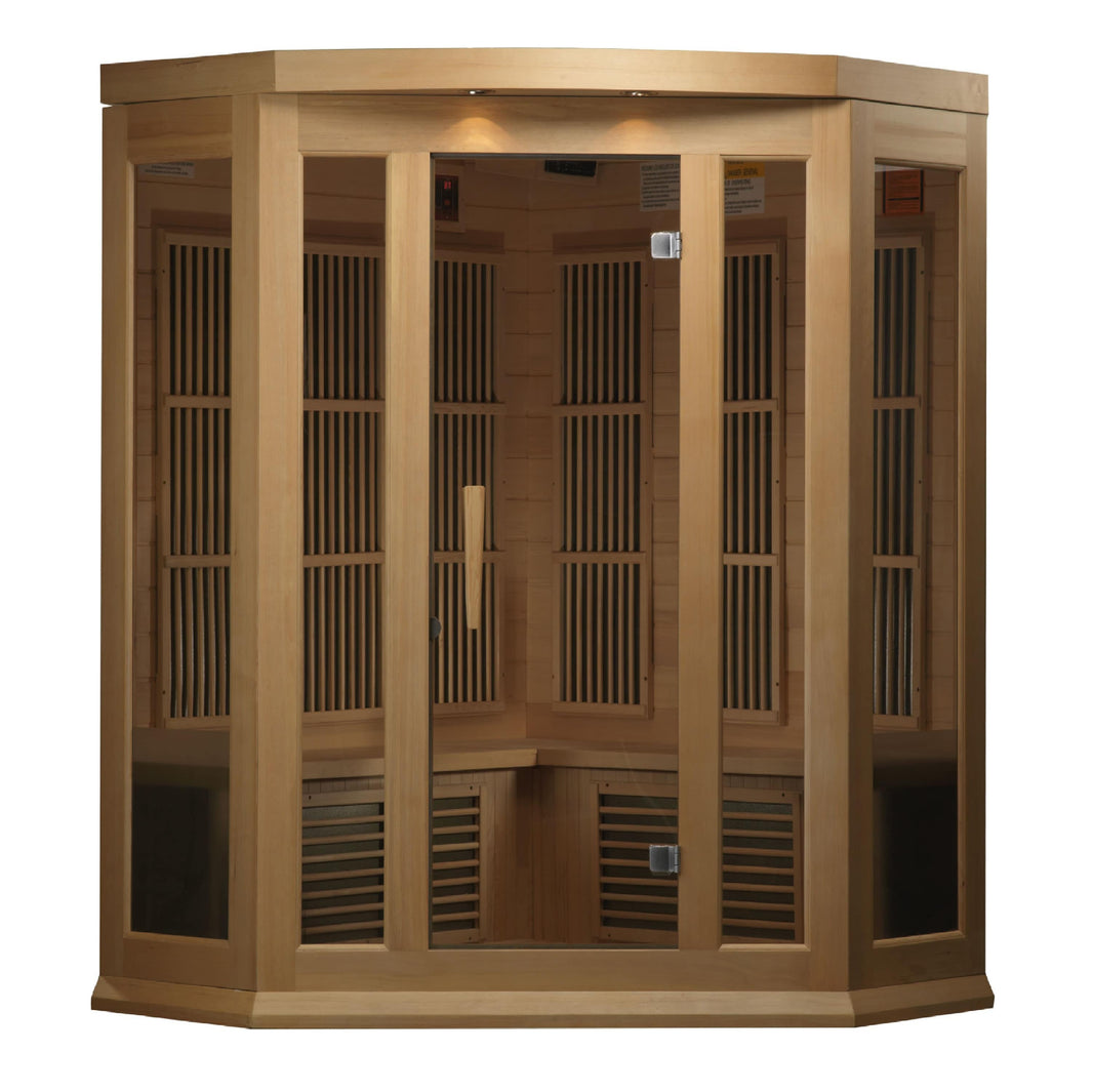 Golden Designs | Maxxus 3-Person Corner Low EMF FAR Infrared Sauna (Canadian Hemlock) | MX-K356-01 HEM