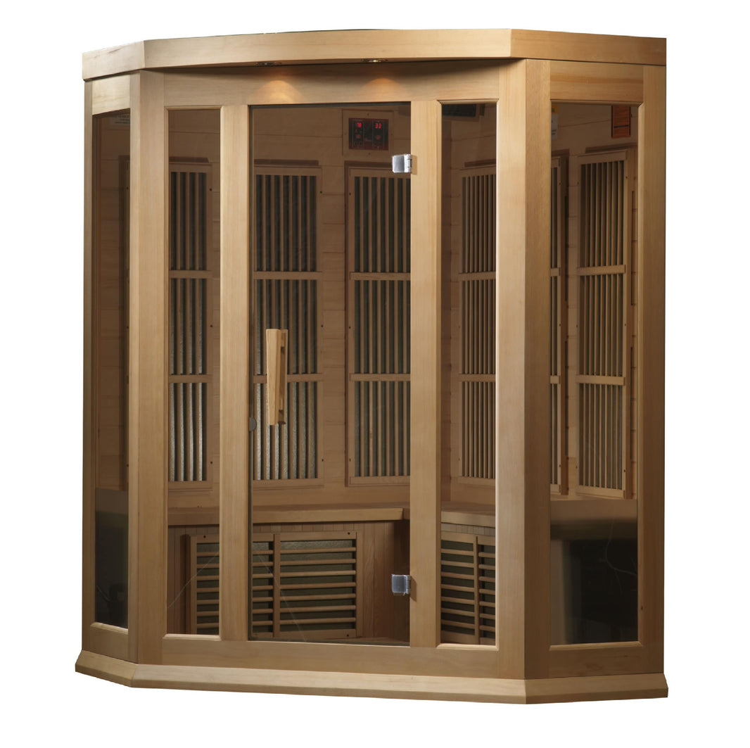 Golden Designs | Maxxus 3-Person Corner Low EMF FAR Infrared Sauna (Canadian Hemlock) | MX-K356-01 HEM