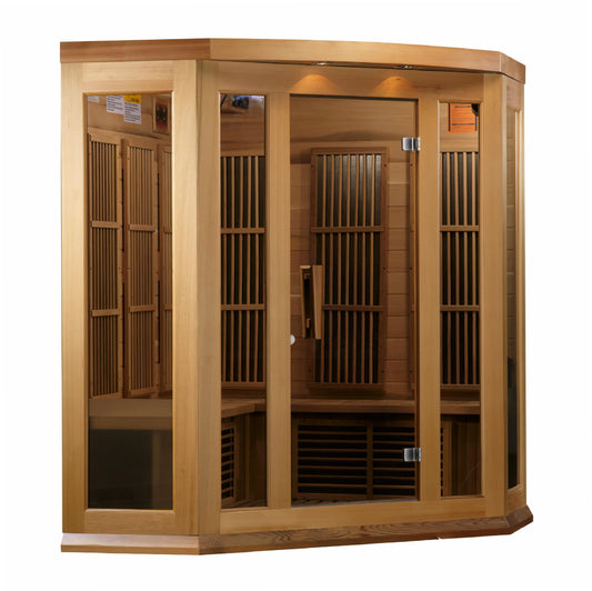 Golden Designs | Maxxus 3-Person Corner Low EMF FAR Infrared Sauna (Canadian Red Cedar) | MX-K356-01 CED