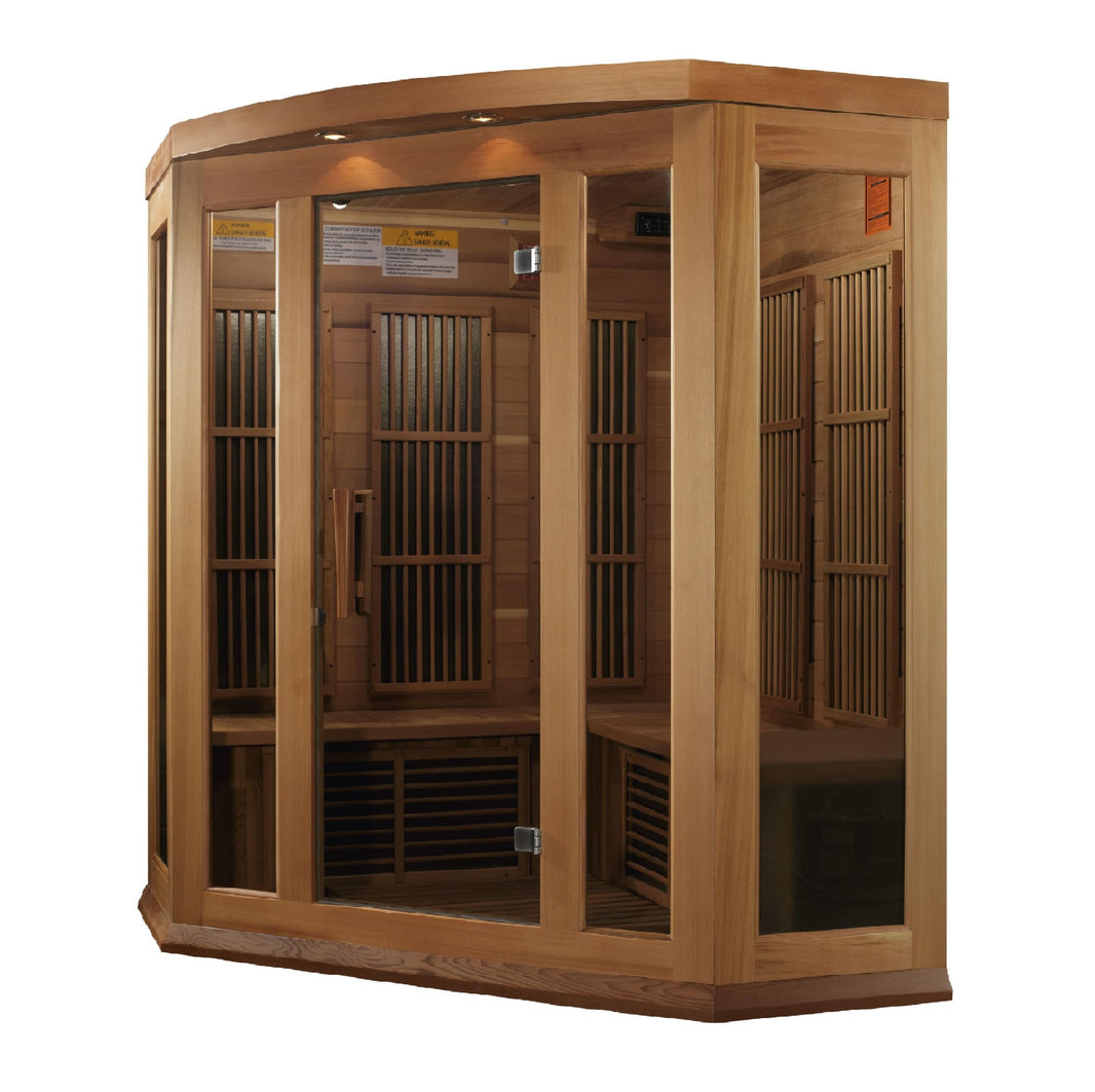 Golden Designs | Maxxus 3-Person Corner Low EMF FAR Infrared Sauna (Canadian Red Cedar) | MX-K356-01 CED