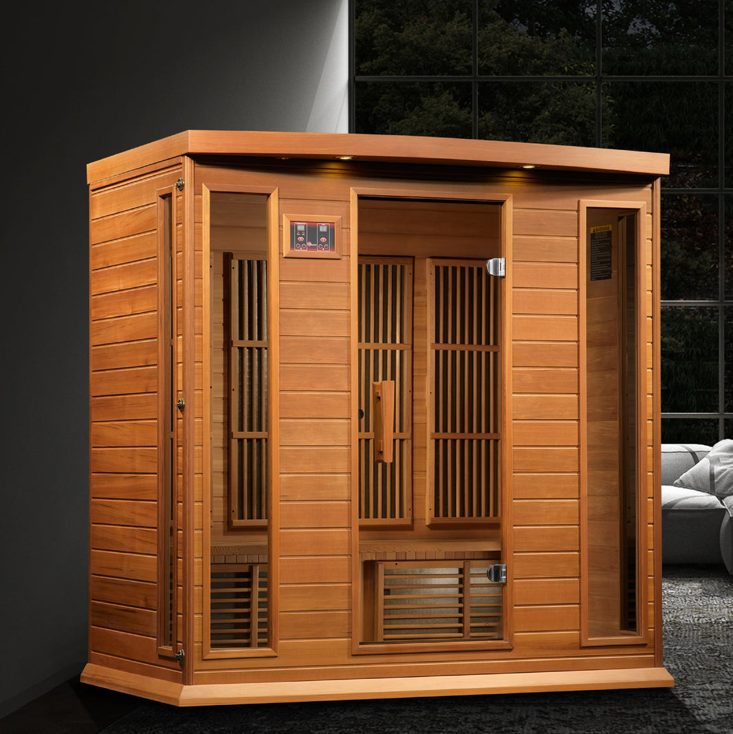 Golden Designs | Maxxus 4-Person Near Zero EMF FAR Infrared Sauna (Canadian Red Cedar) | MX-K406-01-ZF CED