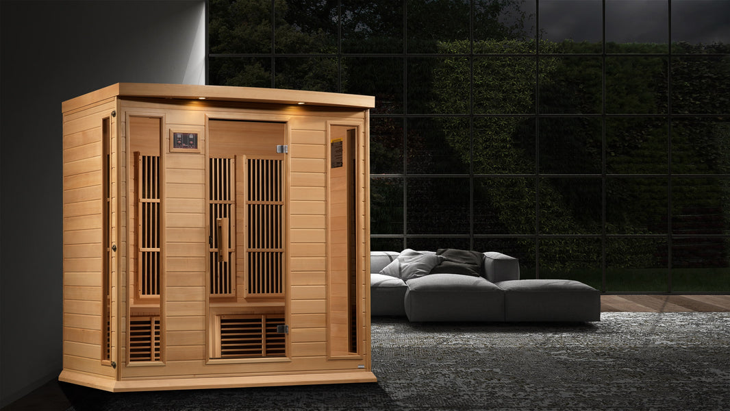 Golden Designs | Maxxus 4-Person Near Zero EMF FAR Infrared Sauna (Canadian Hemlock) | MX-K406-01-ZF HEM