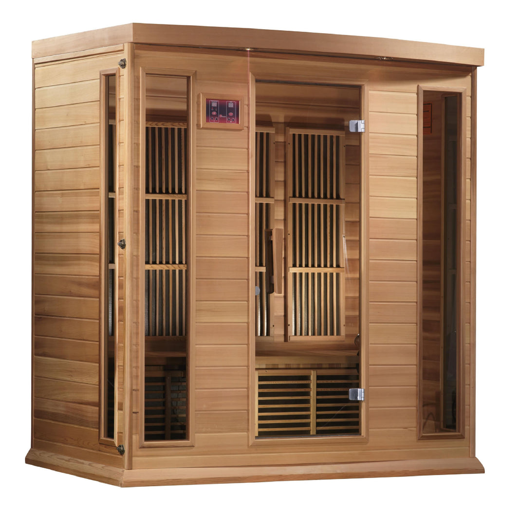 Golden Designs | Maxxus 4-Person Corner Low EMF FAR Infrared Sauna (Canadian Red Cedar) | MX-K406-01 CED