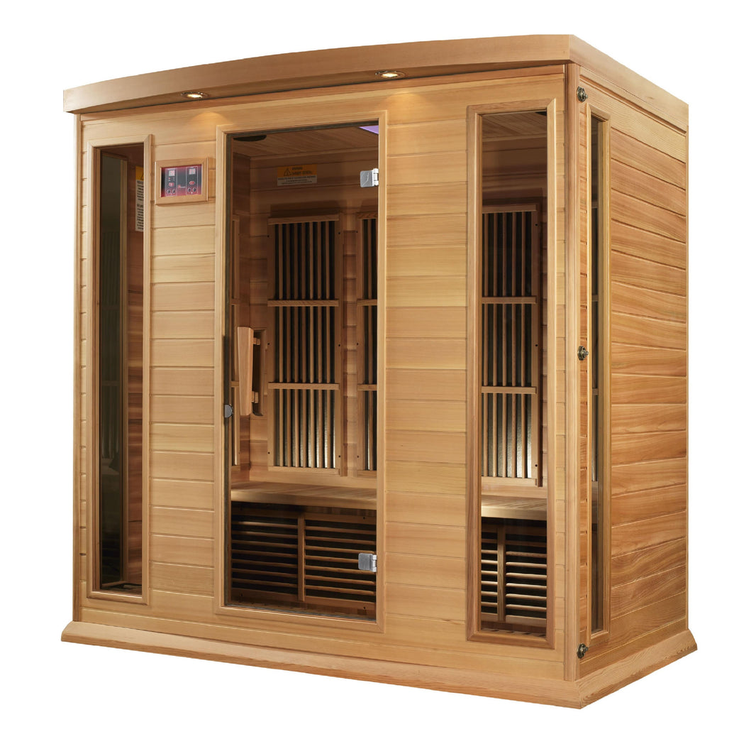 Golden Designs | Maxxus 4-Person Corner Low EMF FAR Infrared Sauna (Canadian Red Cedar) | MX-K406-01 CED