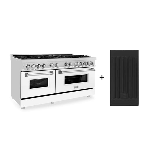 ZLINE 60-Inch Dual Fuel Range with 7.4 cu. ft. Electric Oven and Gas Cooktop and Griddle and White Matte Door in Stainless Steel (RA-WM-GR-60)