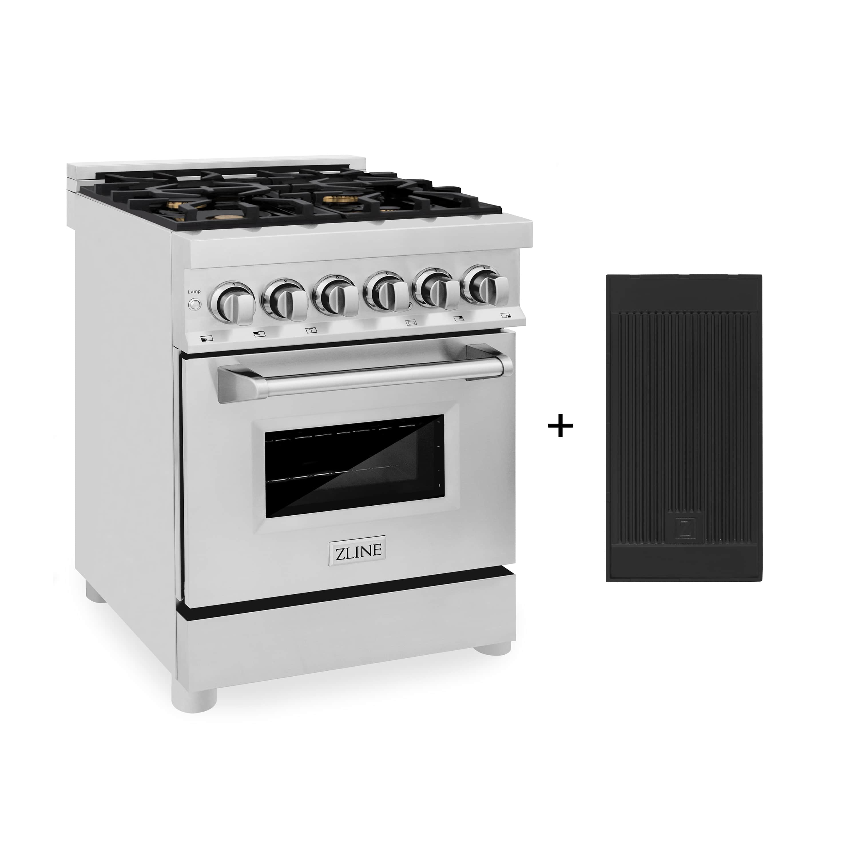 ZLINE 24-Inch Dual Fuel Range with 2.8 cu. ft. Electric Oven and Gas Cooktop with Brass Burners and Griddle in Stainless Steel (RA-BR-GR-24)