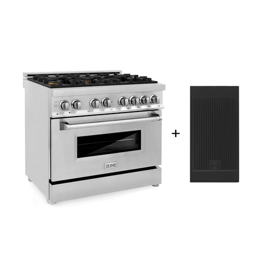 ZLINE 36-Inch Dual Fuel Range with 4.6 cu. ft. Electric Oven and Gas Cooktop with Brass Burners and Griddle in Stainless Steel (RA-BR-GR-36)