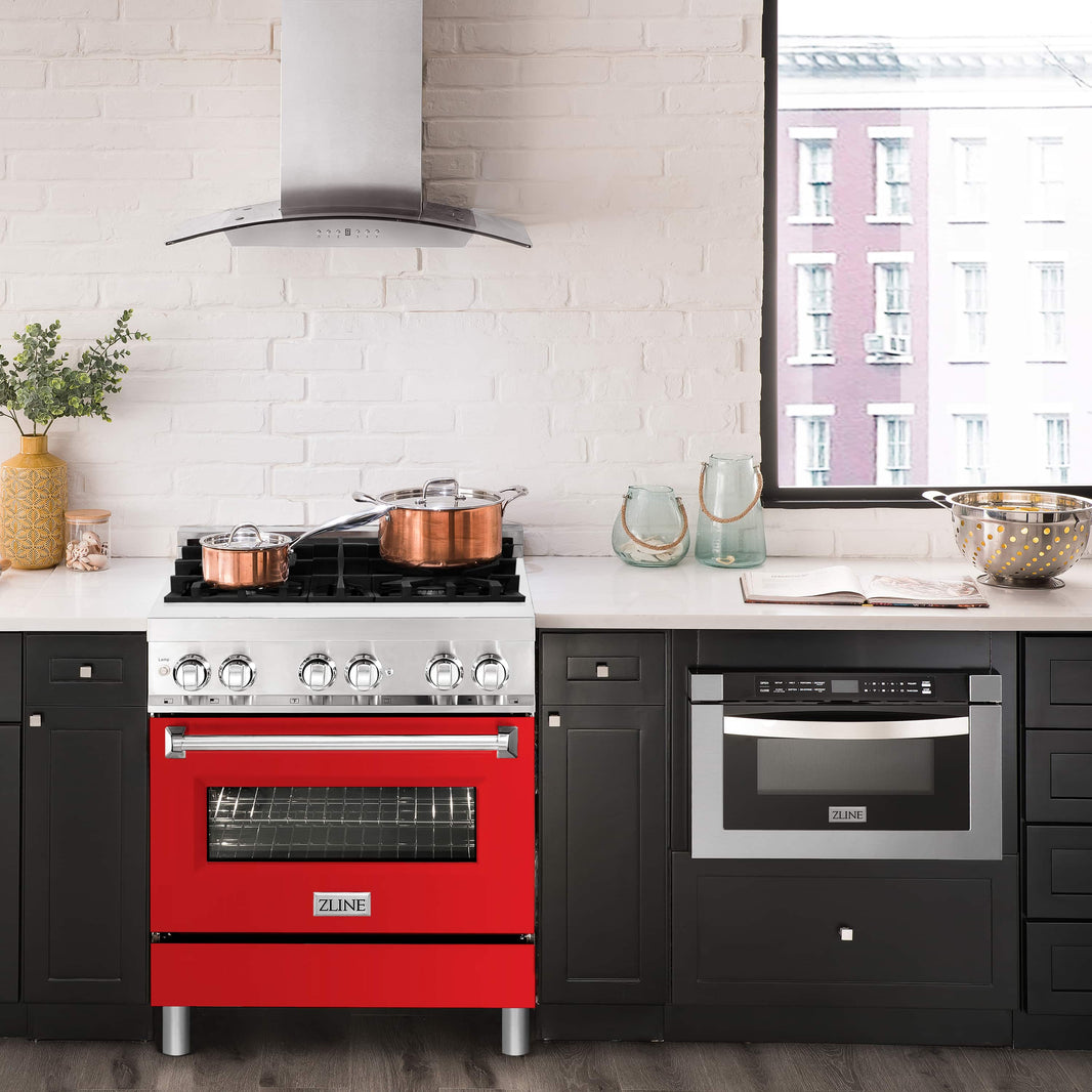 ZLINE 30-Inch Professional Dual Fuel Range with Red Matte Door (RA-RM-30)