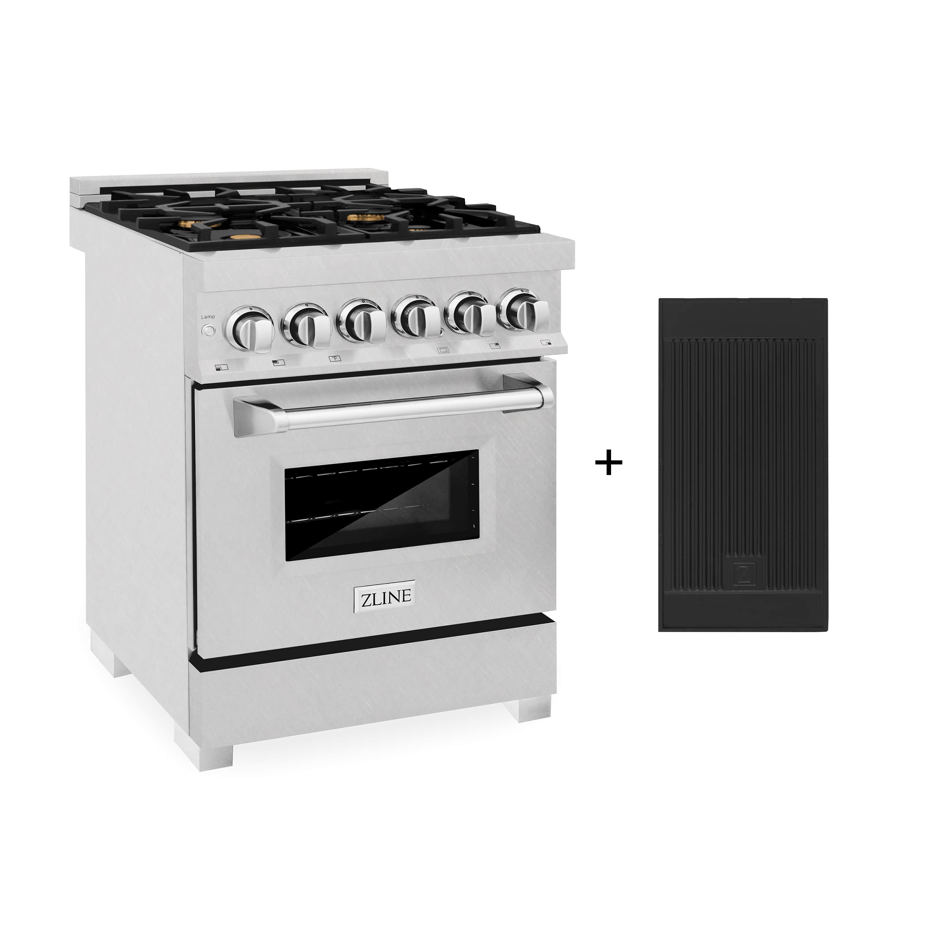 ZLINE 24-Inch Dual Fuel Range with 2.8 cu. ft. Electric Oven and Gas Cooktop with Brass Burners and Griddle in DuraSnow Fingerprint Resistant Stainless (RAS-SN-BR-GR-24)