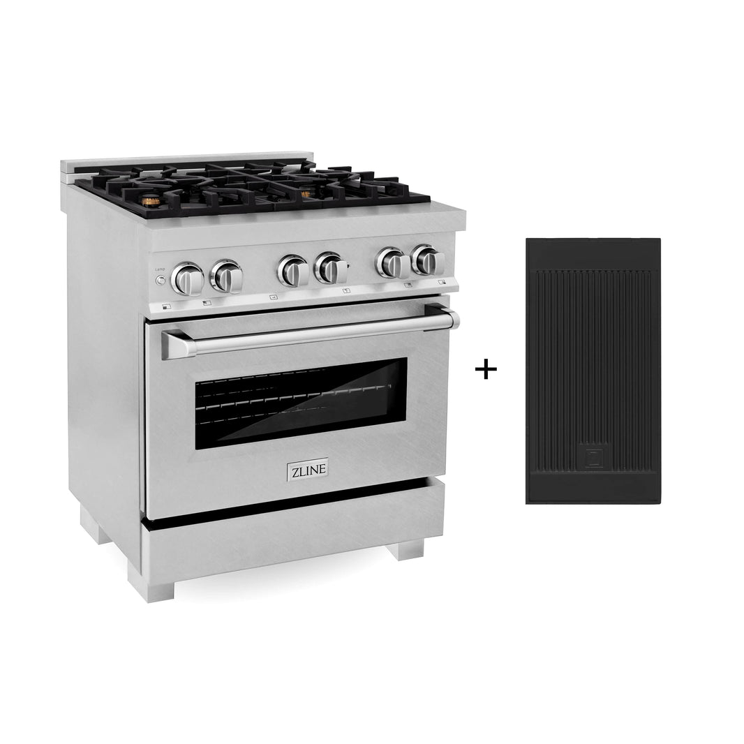 ZLINE 30-Inch Dual Fuel Range with 4.0 cu. ft. Electric Oven and Gas Cooktop with Brass Burners and Griddle in DuraSnow Fingerprint Resistant Stainless (RAS-SN-BR-GR-30)