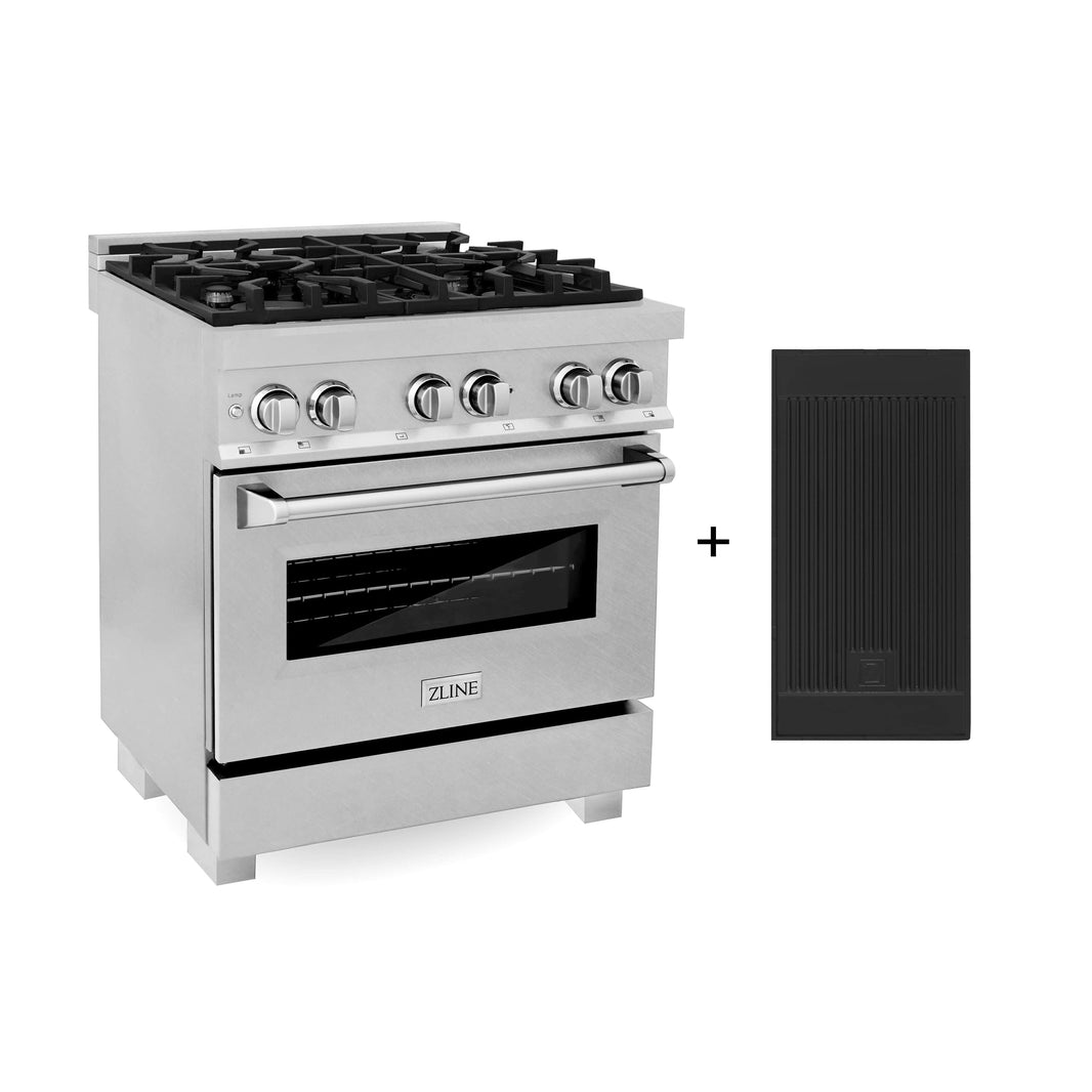 ZLINE 30-Inch Dual Fuel Range with 4.0 cu. ft. Electric Oven and Gas Cooktop and Griddle in DuraSnow Fingerprint Resistant Stainless Steel (RAS-SN-GR-30)