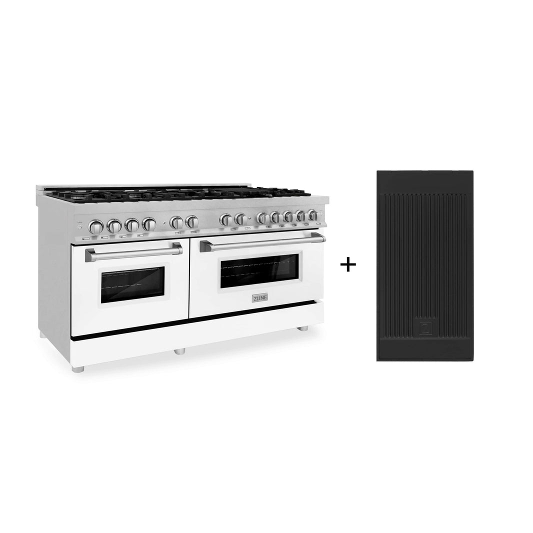 ZLINE 60-Inch Dual Fuel Range with 7.4 cu. ft. Electric Oven and Gas Cooktop and Griddle and White Matte Door in Fingerprint Resistant Stainless (RAS-WM-GR-60)