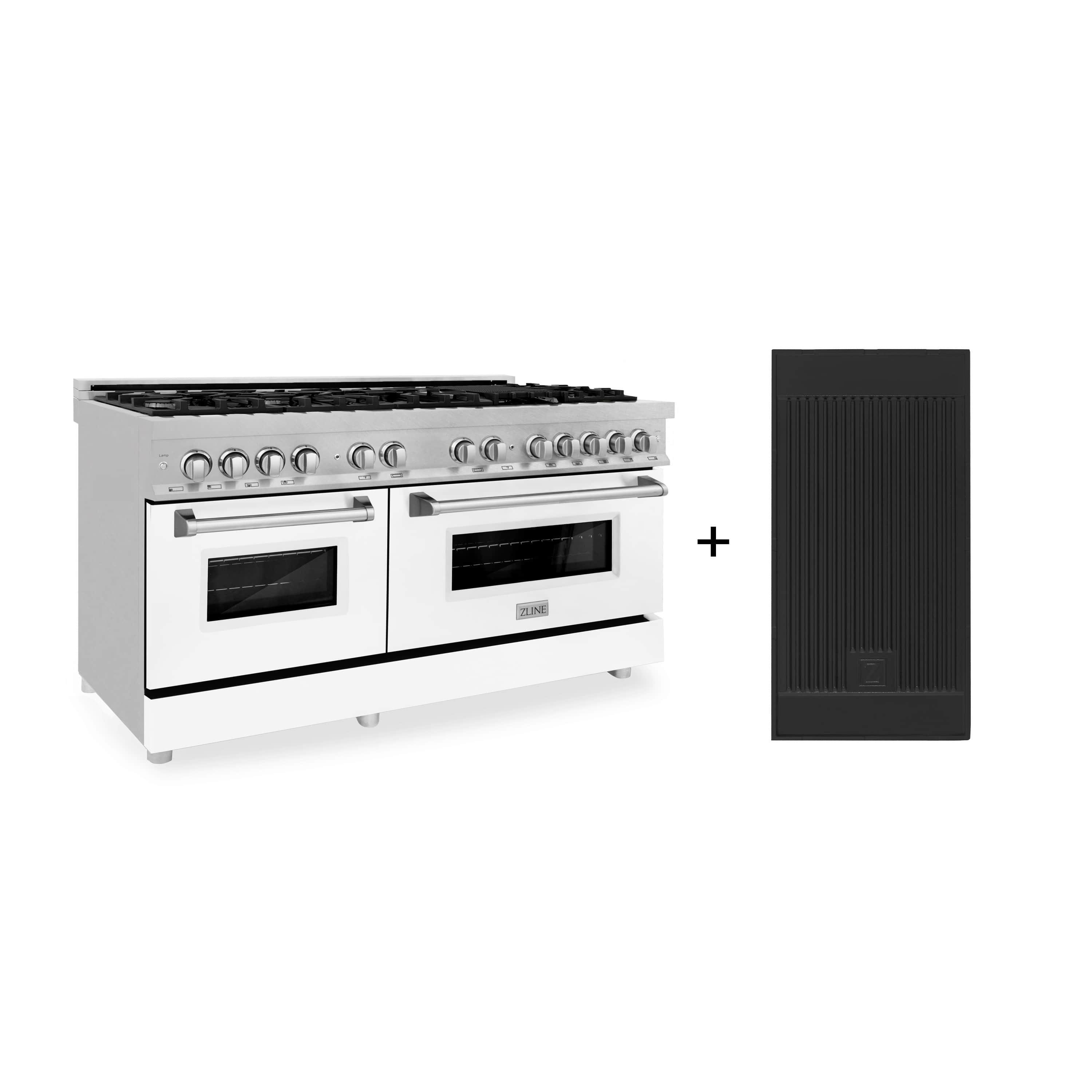 ZLINE 60-Inch Dual Fuel Range with 7.4 cu. ft. Electric Oven and Gas Cooktop and Griddle and White Matte Door in Fingerprint Resistant Stainless (RAS-WM-GR-60)