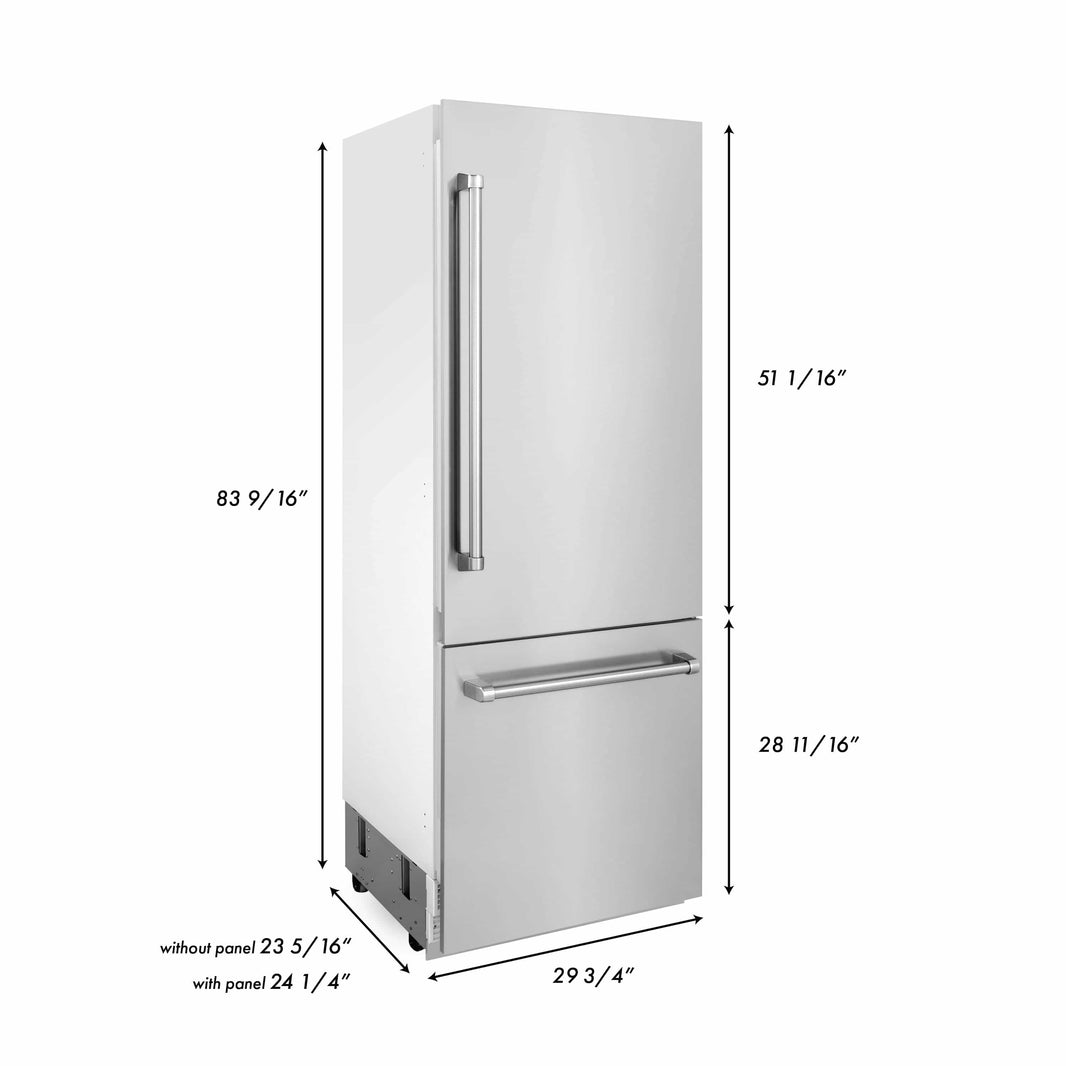 ZLINE 30" Built-In 16.1 cu. ft. 2-Door Bottom Freezer Refrigerator with Internal Water and Ice Dispenser in Stainless Steel (RBIV-304-30)