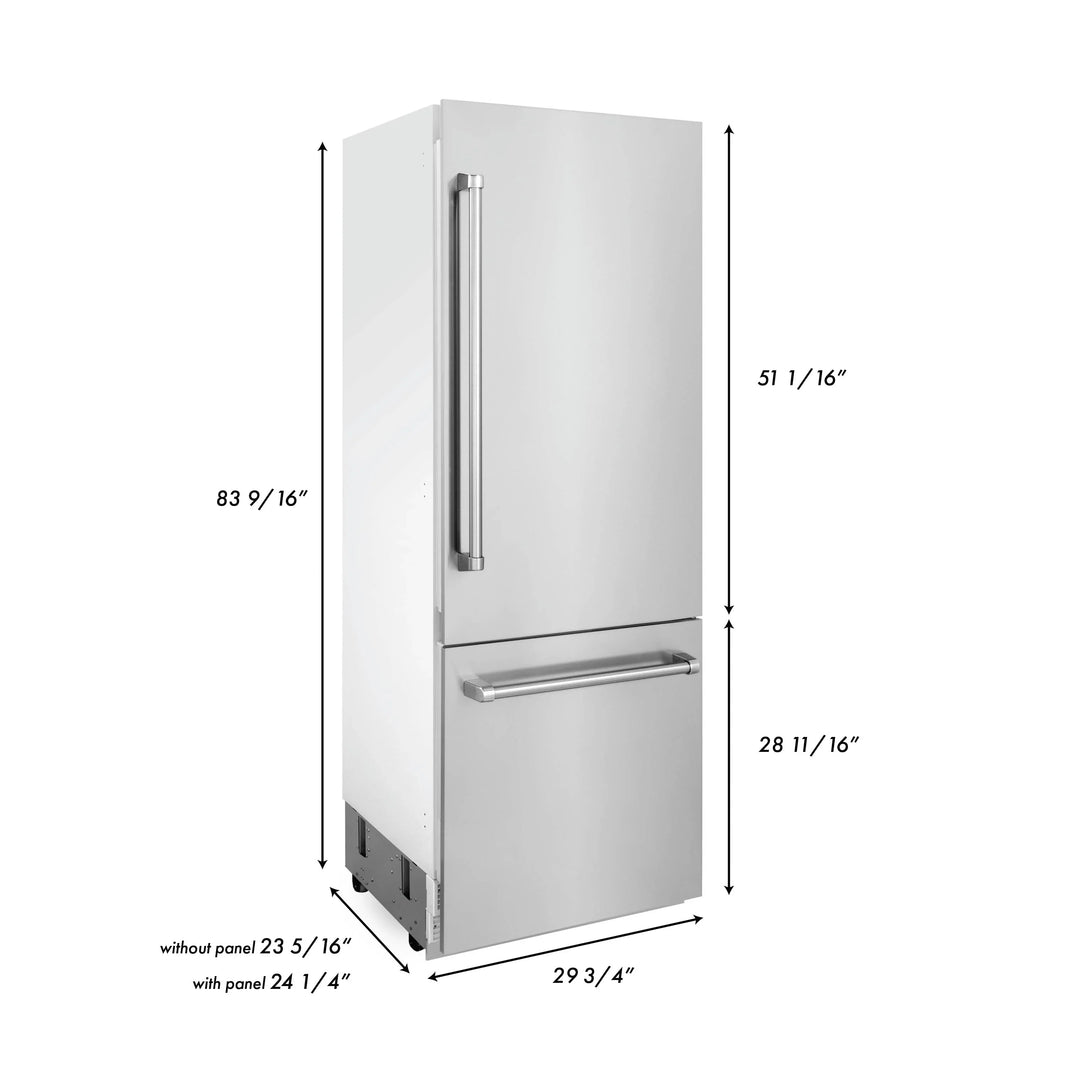 ZLINE 30" Panel Ready 16.1 cu. ft. Built-In 2-Door Bottom Freezer Refrigerator with Internal Water and Ice Dispenser (RBIV-30)