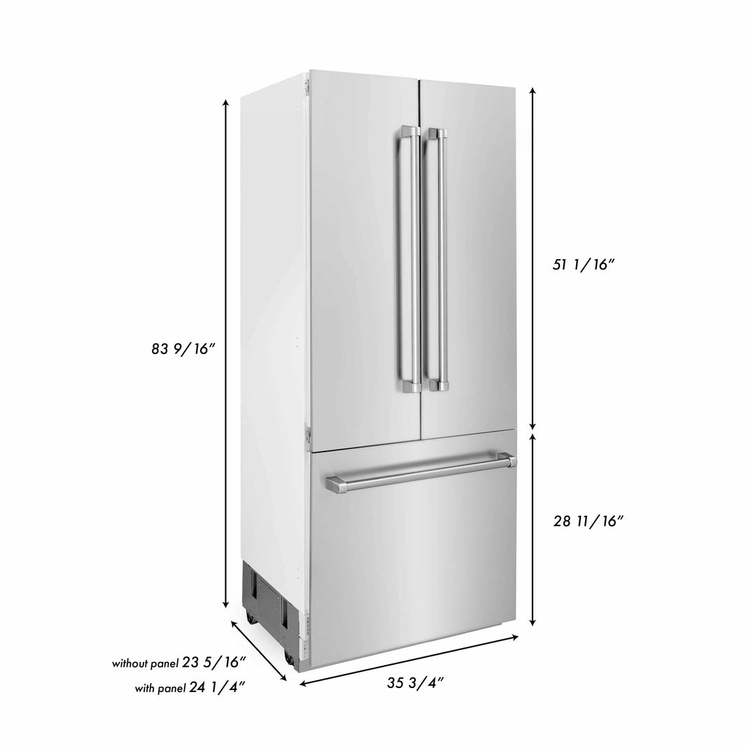 ZLINE 36" Panel Ready 19.6 cu. Ft. Built-In 3-Door French Door Refrigerator with Internal Water and Ice Dispenser (RBIV-36)