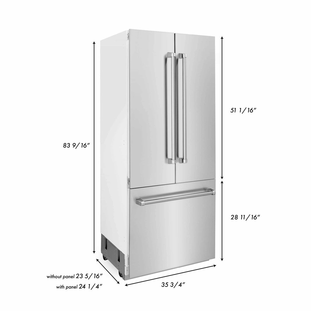 ZLINE 36" Built-In 19.6 cu. ft. 3-Door French Door Refrigerator with Internal Water and Ice Dispenser in Stainless Steel (RBIV-304-36)