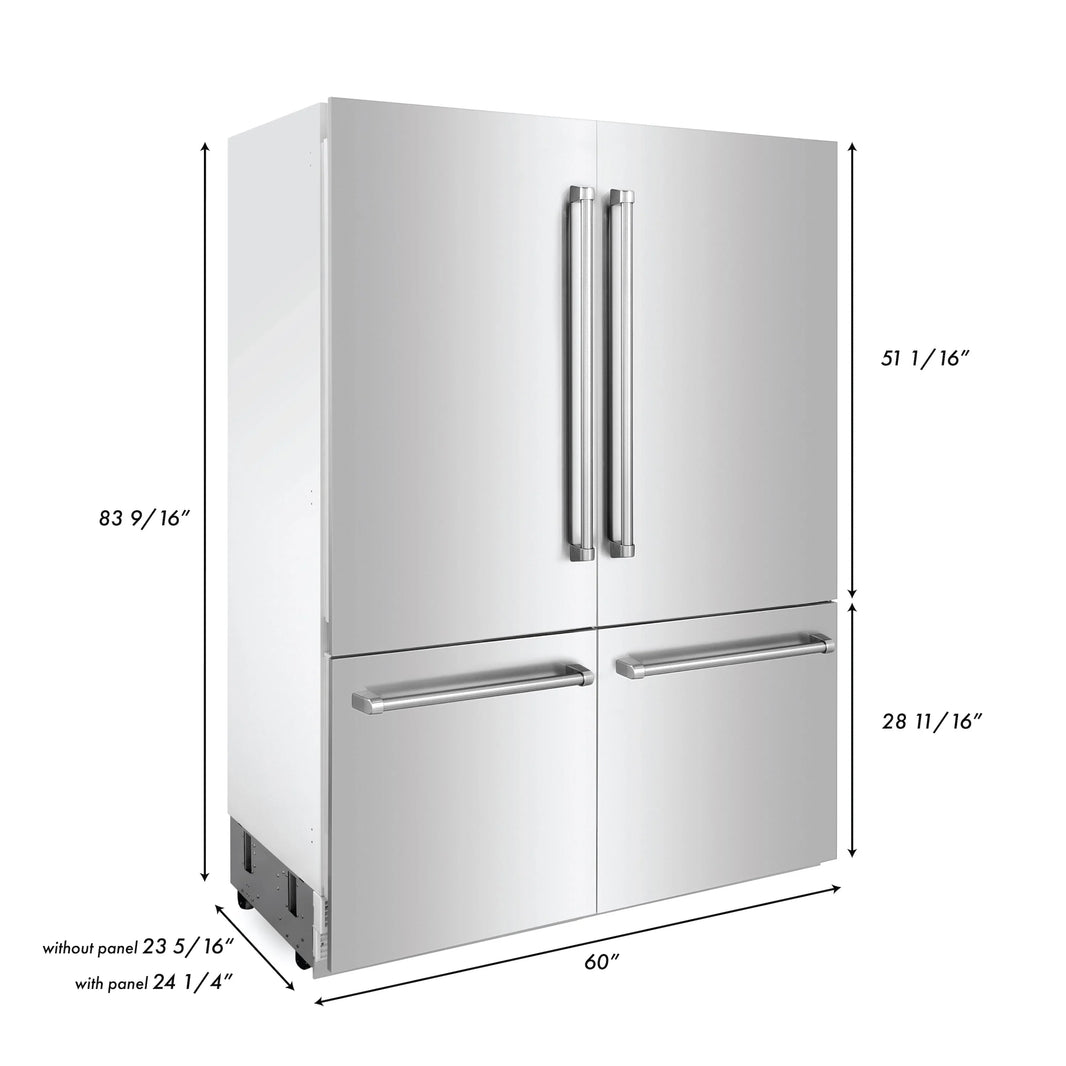 ZLINE 60" Built-In 32.2 cu. ft. 4-Door French Door Refrigerator with Internal Water and Ice Dispenser in Stainless Steel (RBIV-304-60)