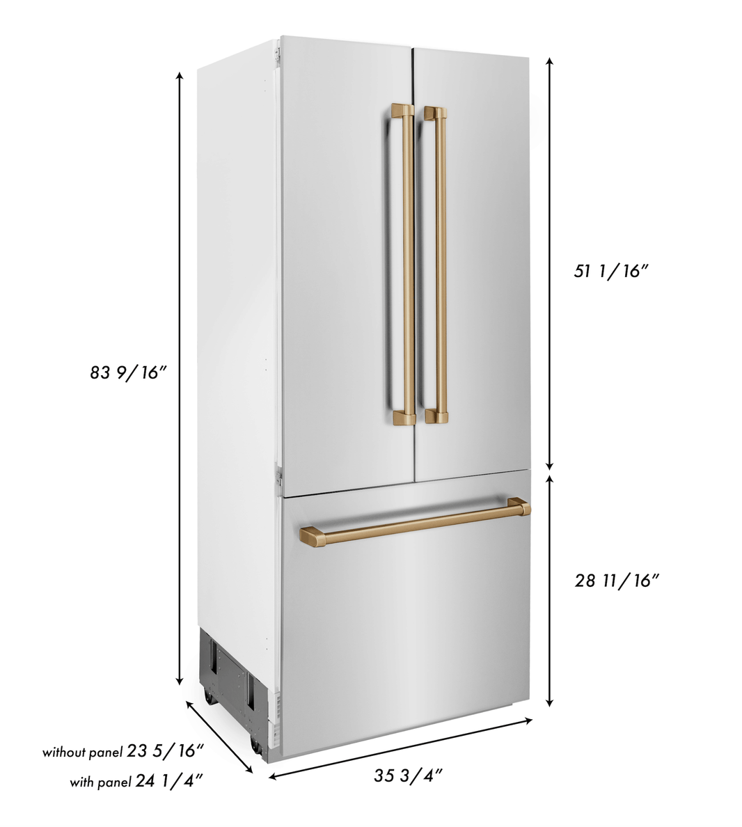 ZLINE 36" Autograph Edition 19.6 cu. ft. Built-in 2-Door Bottom Freezer Refrigerator with Internal Water and Ice Dispenser in Stainless Steel with Champagne Bronze Accents (RBIVZ-304-36-CB)