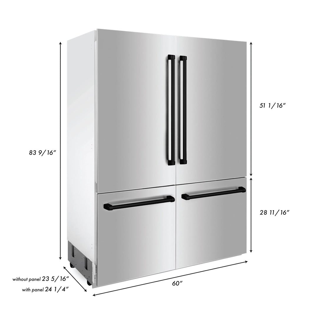 ZLINE 60" Autograph Edition Built-In 32.2 cu. ft. 4-Door French Door Refrigerator with Internal Water and Ice Dispenser in Stainless Steel with Matte Black Accents (RBIVZ-304-60-MB)