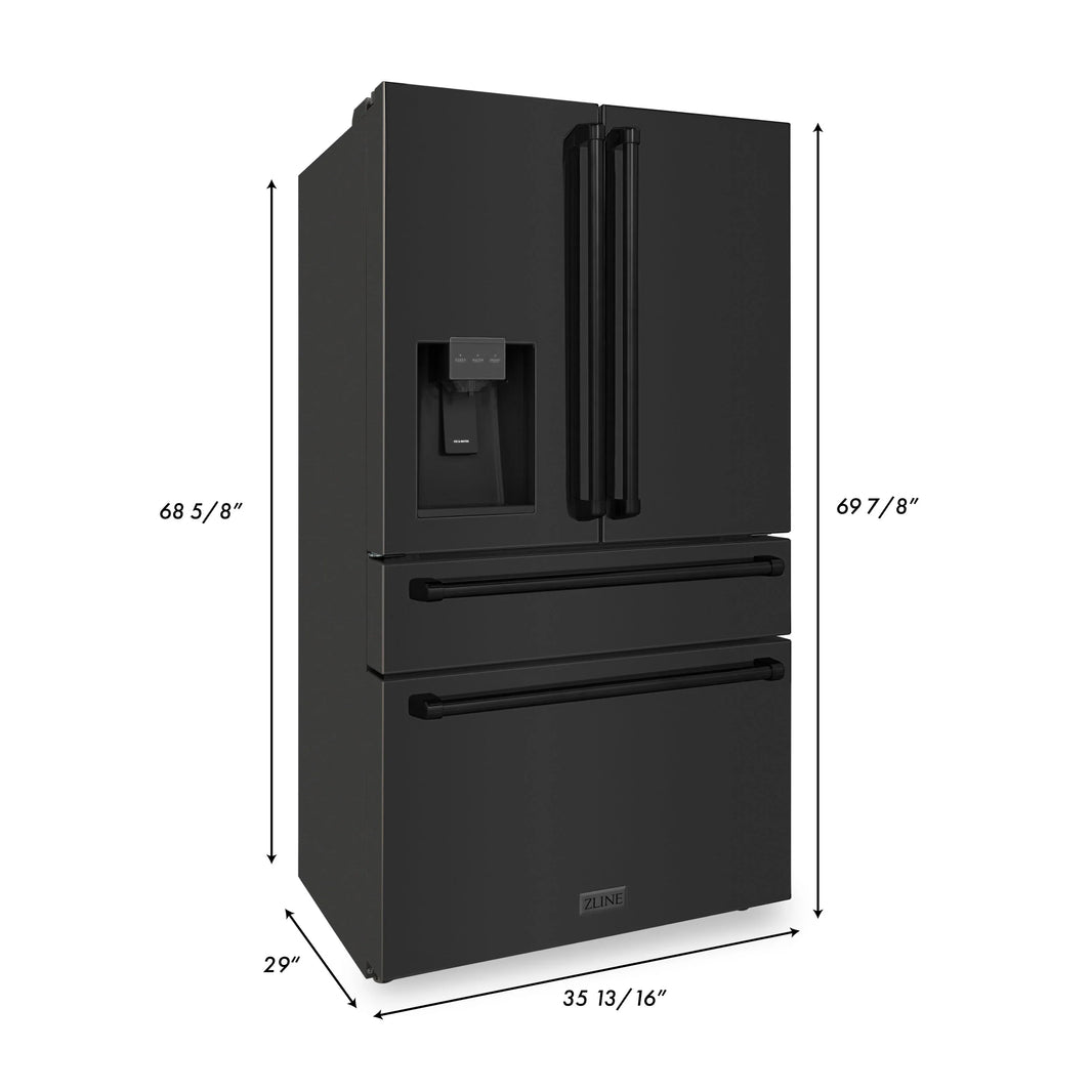 ZLINE 36" 21.6 cu. ft Freestanding French Door Refrigerator with Water and Ice Dispenser in Fingerprint Resistant Black Stainless Steel (RFM-W-36-BS)