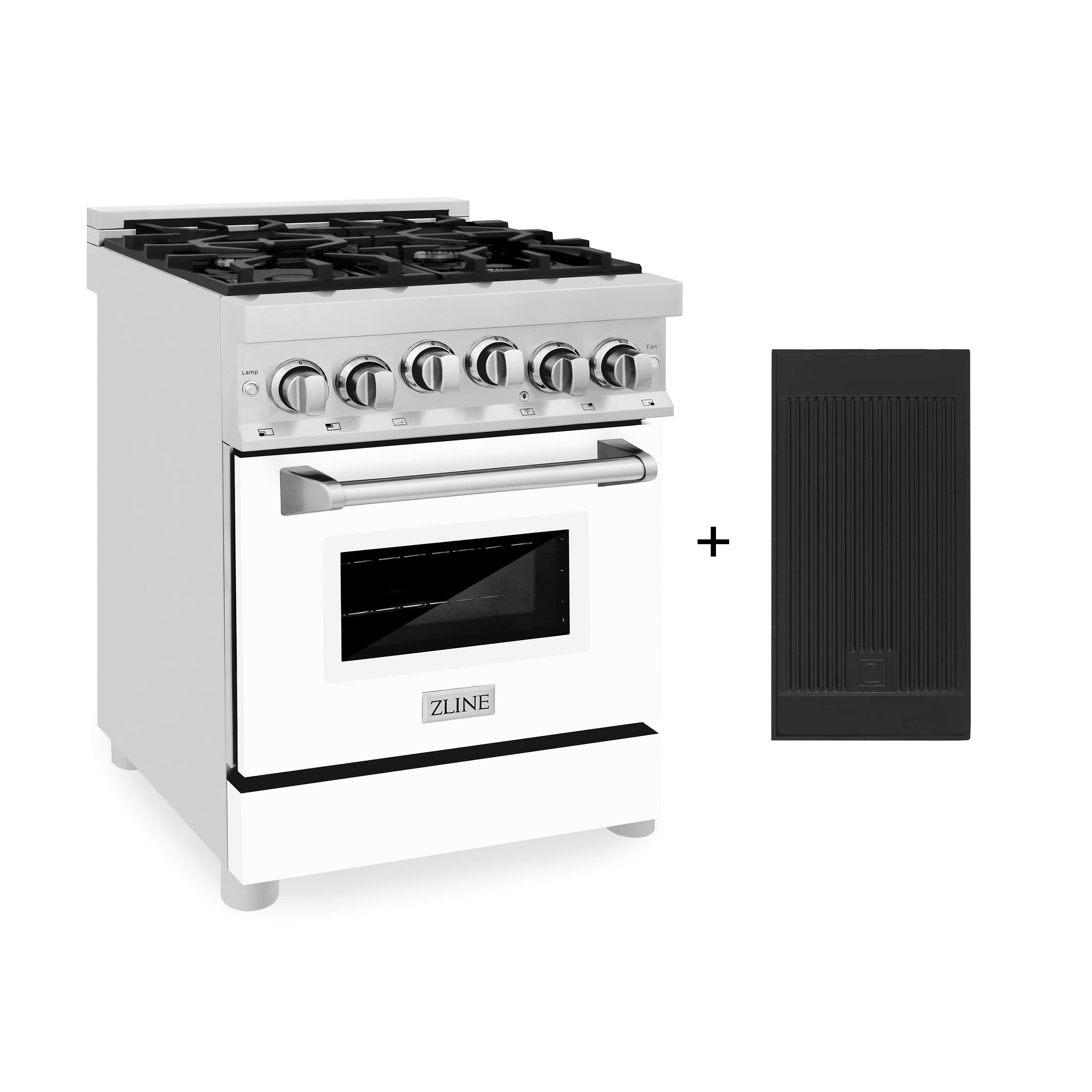 ZLINE 24-Inch Gas Range with 2.8 cu. ft. Gas Oven and Gas Cooktop with Griddle and White Matte Door in Stainless Steel (RG-WM-GR-24)