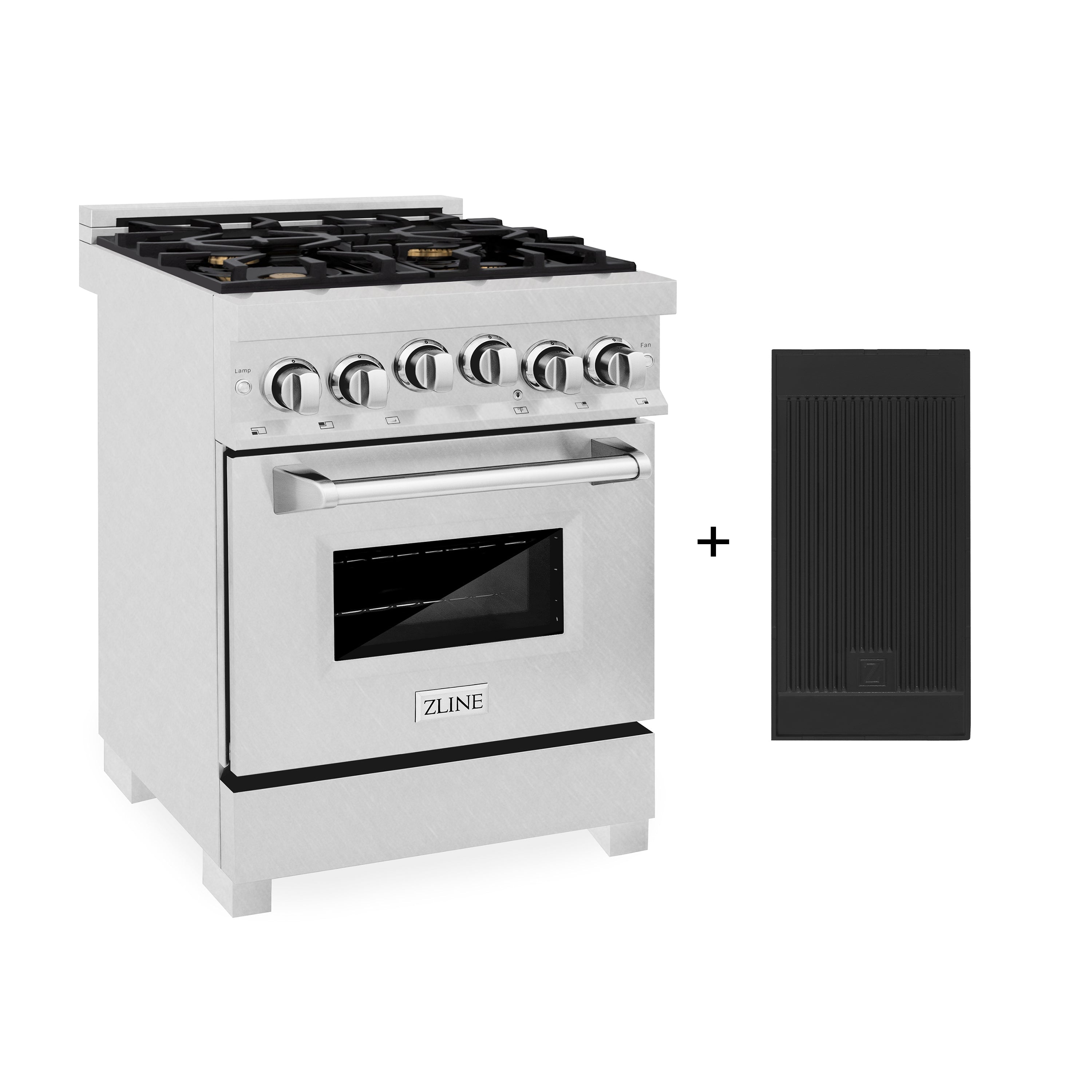 ZLINE 24-Inch Gas Range with 2.8 cu. ft. Gas Oven and Gas Cooktop with Griddle and White Matte Door in Fingerprint Resistant Stainless Steel (RGS-WM-GR-24)