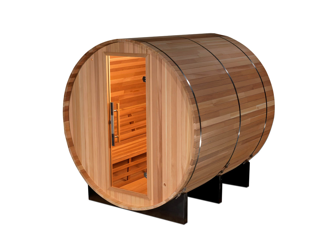 Golden Designs | Uppsala Barrel 4-Person Traditional Steam Sauna (Canadian Red Cedar) | SJ-2004