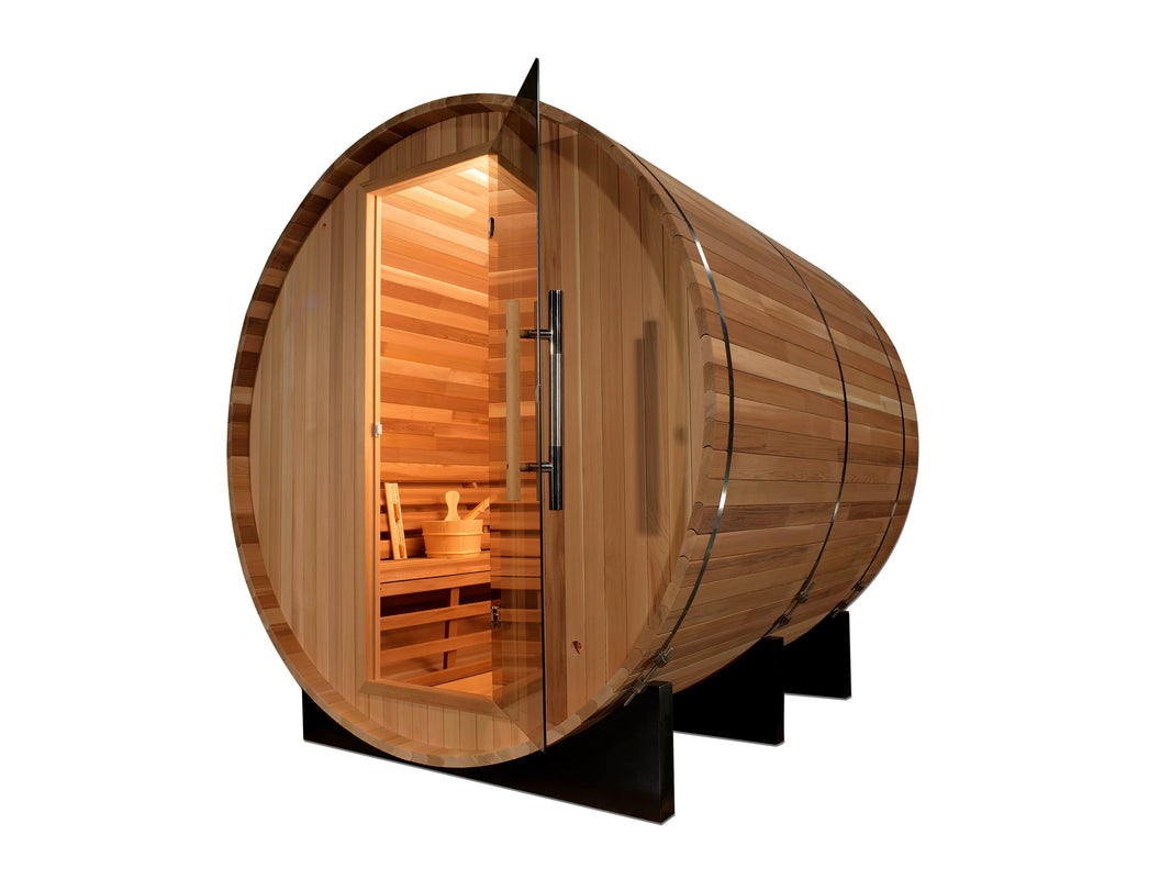 Golden Designs | Uppsala Barrel 4-Person Traditional Steam Sauna (Canadian Red Cedar) | SJ-2004