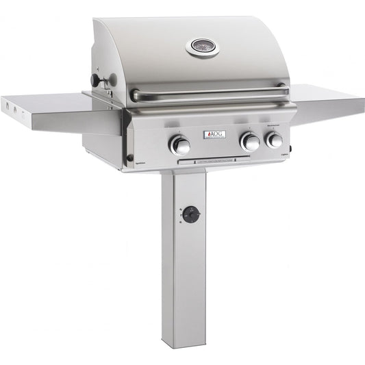 American Outdoor Grill 24-Inch L-Series 2-Burner Natural Gas Grill on In-Ground Post with Rotisserie & Back Burner (24NGL)