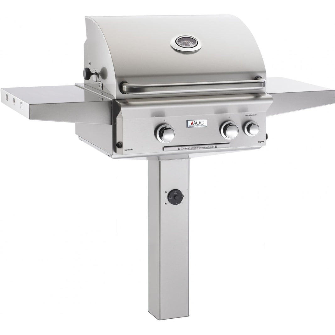 American Outdoor Grill 24-Inch L-Series 2-Burner Propane Gas Grill on In-Ground Post with Rotisserie & Back Burner (24PGL)