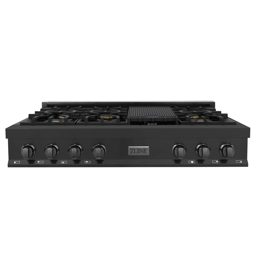 ZLINE 48-Inch Rangetop In Black Stainless With 7 Brass Burners (RTB-BR-48)