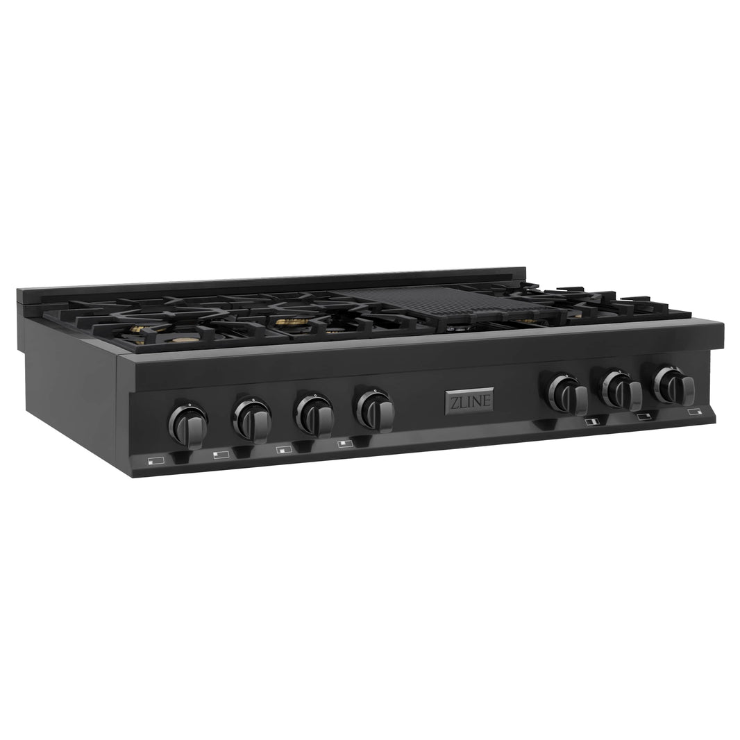 ZLINE 48-Inch Rangetop In Black Stainless With 7 Brass Burners (RTB-BR-48)