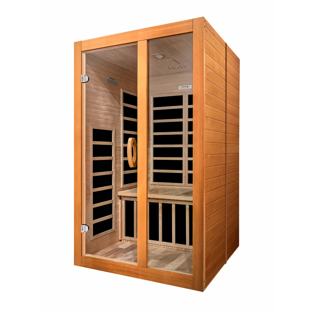 Golden Designs | Santiago 2-person Ultra Low EMF FAR Infrared Sauna (Canadian Hemlock) | DYN-6209-02 Elite